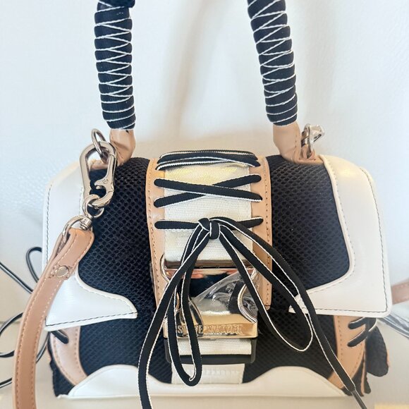 NWT STEVE MADDEN BDIEGO SATCHEL CROSSBODY BAG BLACK TAN ATHLETIC INSPIRED - Picture 2 of 6